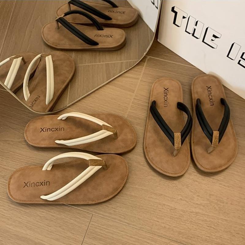 Beach Flat Bottom Sandals Women's Outdoor Wearable Slip-On Flip Flops French Evening Breeze High-End Sensation Summer New Style