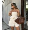 Womens Casual 2-Piece Set Sleeveless Crop Top Shorts Solid Color Ruffle Design Outfit