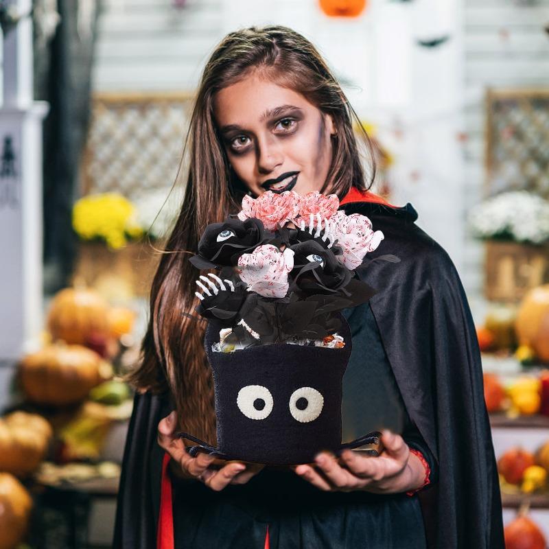10/1PCS Artificial Roses Flowers Black Silk Rose Bouquets with Eyeballs for Halloween Party Decorations Horror Props DIY Craft