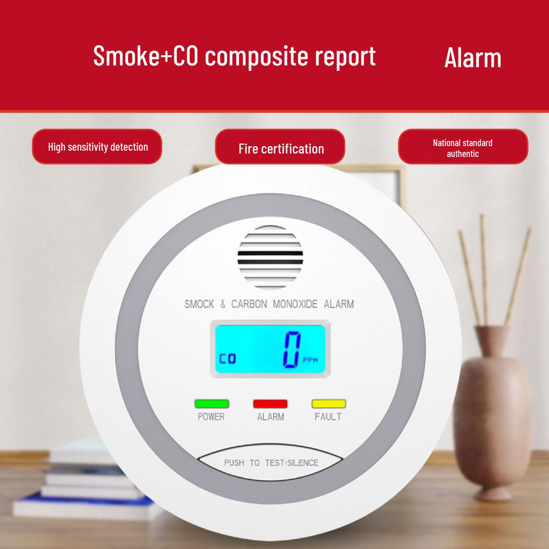 High Sensitivity Carbon Monoxide and Smoke Detector - Durable Composite Alarm Composite Alarm - Light Gray