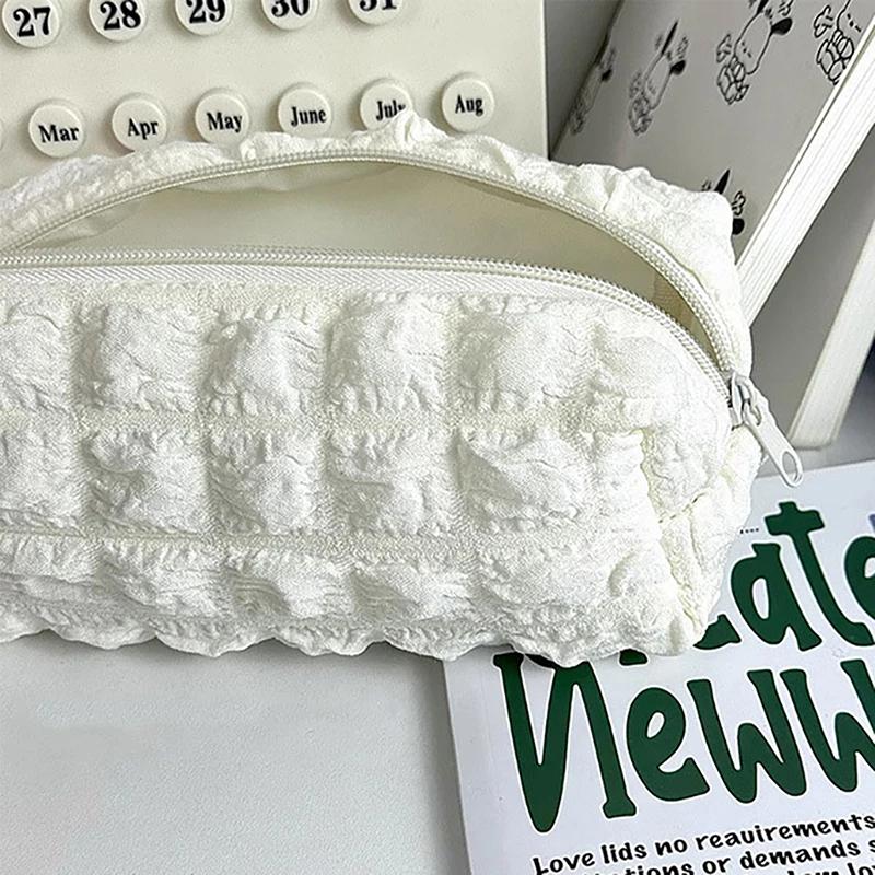 1Pc Cosmetic Bag Solid Color Pencil Case Creative Pillow Bag Large Capacity Bag For Girls School Supplies Stationery Box