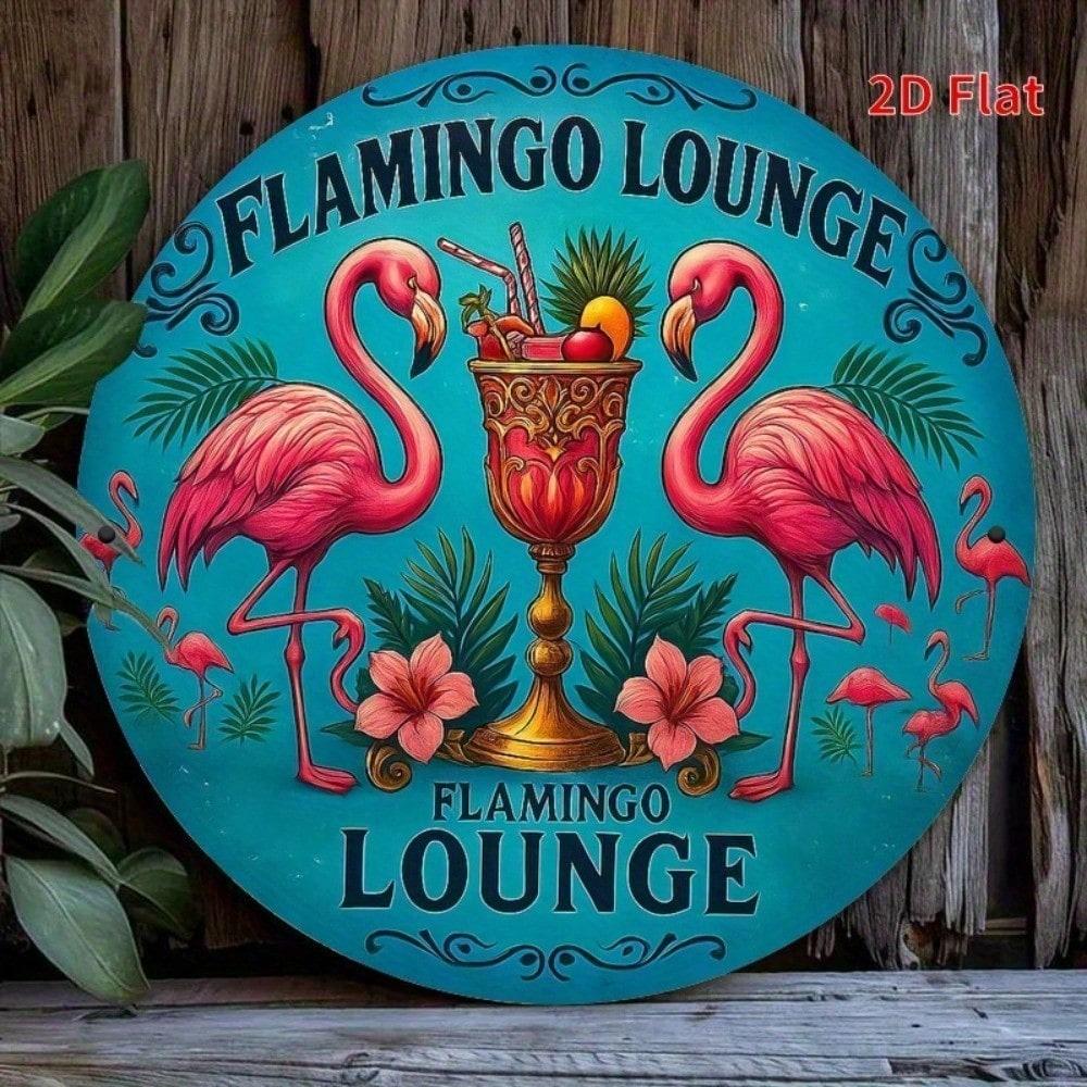 

Flamingo Metal Wall Art 7.8 Inch Round Tropical Palm Tree Decor Durable Iron Sign For Home Bar 20x20 різнокольоровий