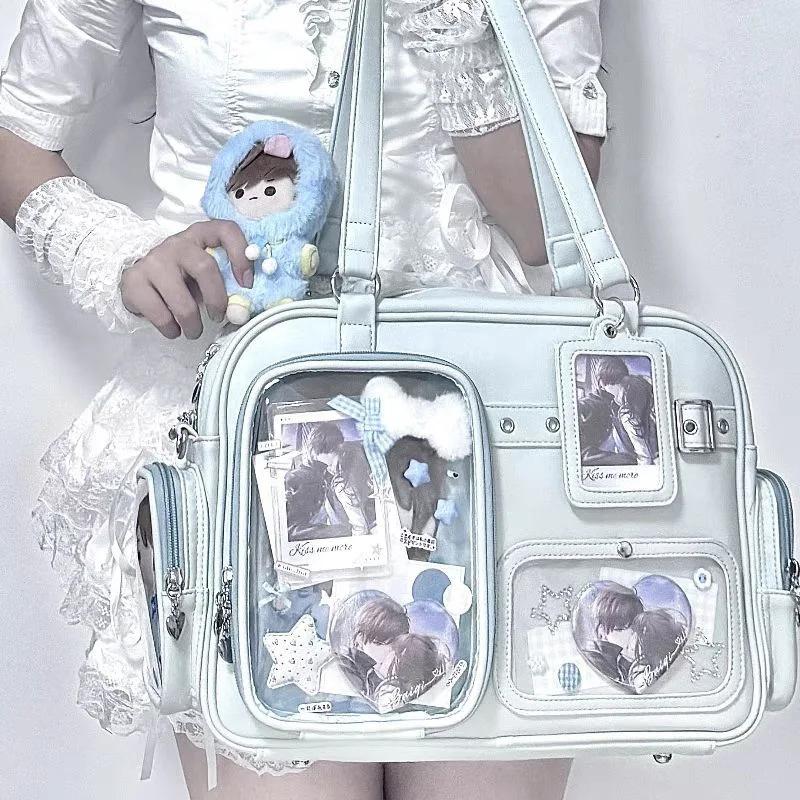 Japanese Tote Bag Transparent Multi-pocket Display Bag Large Capacity Itabag Zippered Fashion Crossbody Bag Concert Shoulder Bag