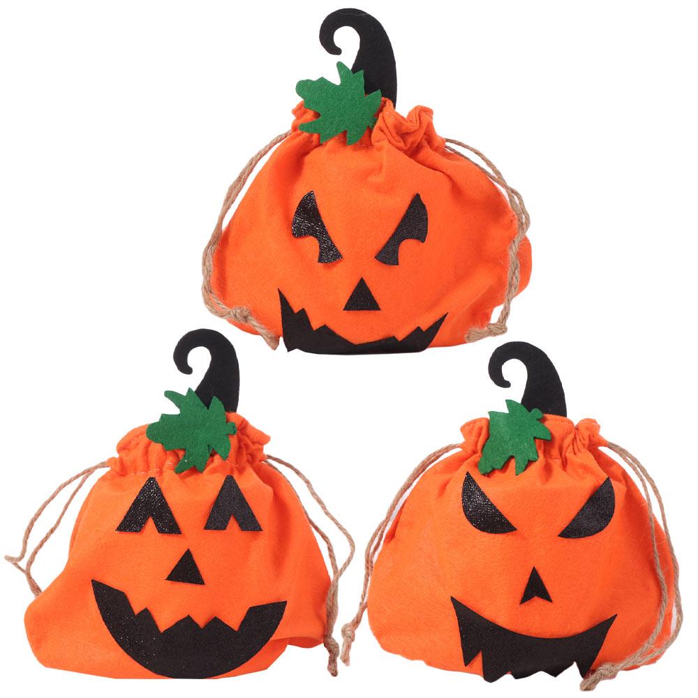 Portable Halloween Pumpkin Bag Drawstring Candy Bag Cookie Pouch Non-woven Bag  Snacks Chocolate