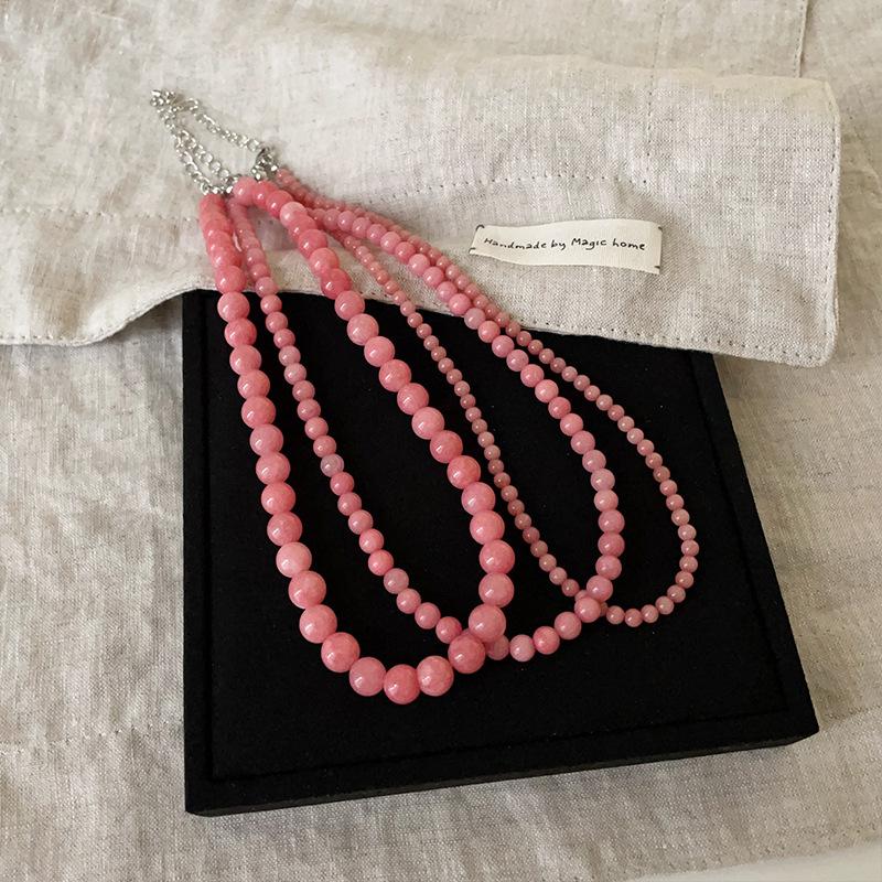 Exquisite 4 6 8Mm Beads Pink Blue Natural Stone Beaded Necklace For Women Simple Chokers Daily Party Jewelry Gift