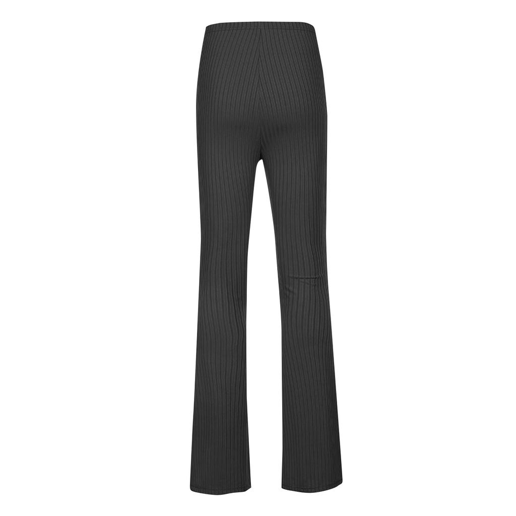 Pantaloni evazați strânși cu talie înaltă de culoare uni Pantaloni casual de damă cu fund elastic