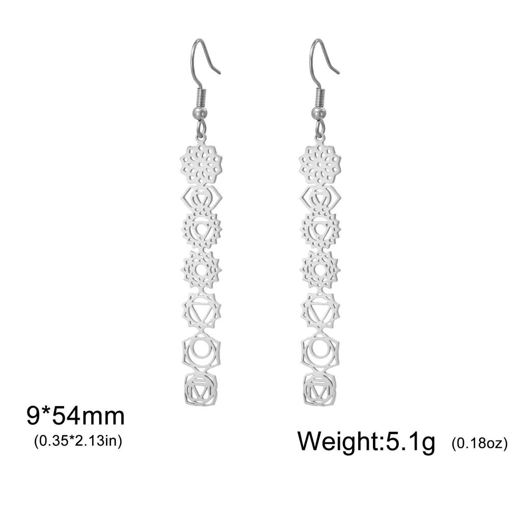 COOLTIME7 Chakra Dangle Earrings for Women Stainless Steel Gold Color Long Earrings Yoga Meditation Amulet Jewelry