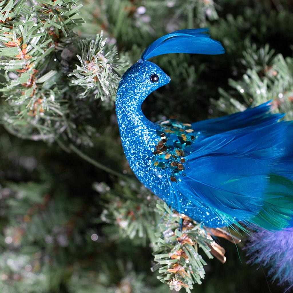2PCS Christmas Decorations Tree Pendants Simulated Long Tailed Blue Peacocks Natural Feather Crafts Ornament Decor