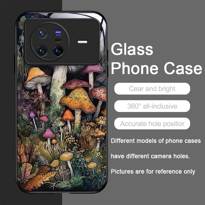 Creative Personality Mushroom Pattern Tempered Glass Phone Case for OPPO Reno 13 F 12 11 10 Pro Plus Find X8 X3 Lite A58 Covers