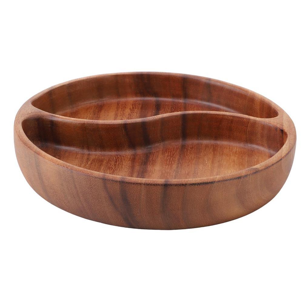 Wooden Salad Bowl Round and Oval Thickened Fruit Tray Wear-resistant Edge Divided Compartments Serving Platter Salad Storage