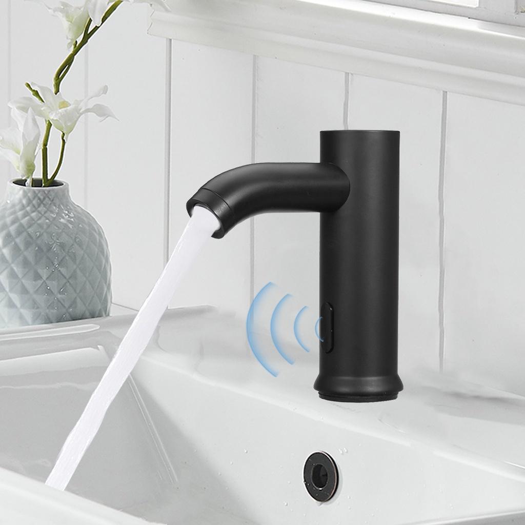Matte Black Solid Brass Cold Water Touch-Free Infrared Tap Automatic Sensor Faucet Bathroom Basin Sink Faucets Deck Mounted