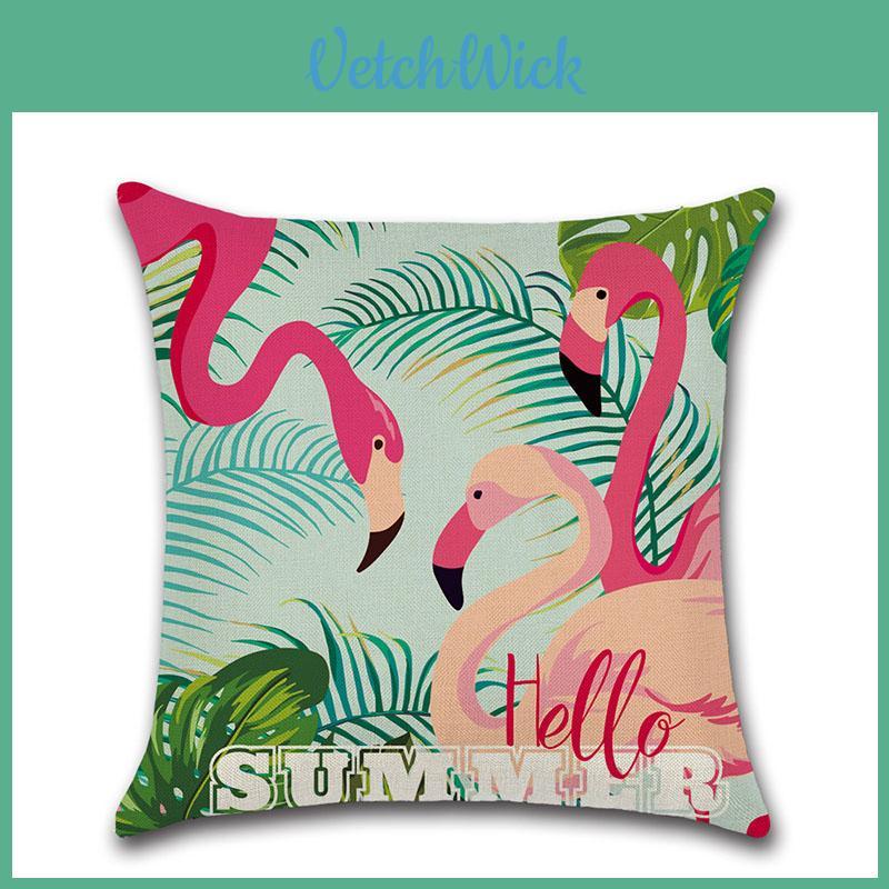 Elegant Flamingo Tropical Monstera Cotton Linen Pillow Cover For Stylish Home Decor