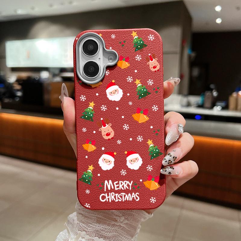 Skinnteksturskall for iPhone 16 15 Pro 14 13 12 11 Pro Max Xs Max Xr 8 7 6 Plus Cartoon Santa Claus Elk Mønster Støtsikker Myk Tpu Slim Cover