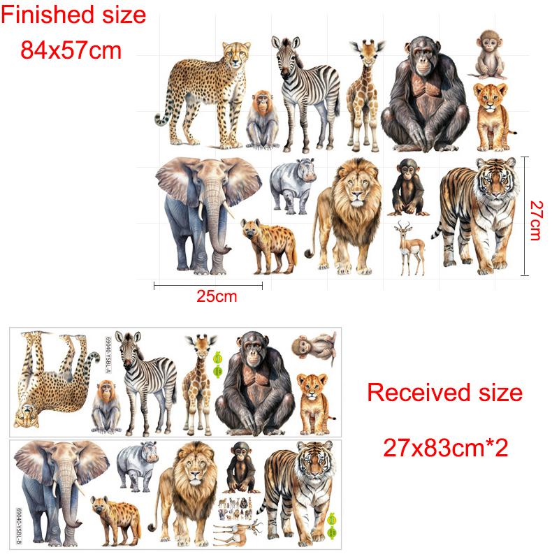 DIY Safari Animal Wall Stickers for Kids Room Decor Tiger Elephant Zebra Tropical Rainforest Savanna Nursery Decals Christmas Gifts