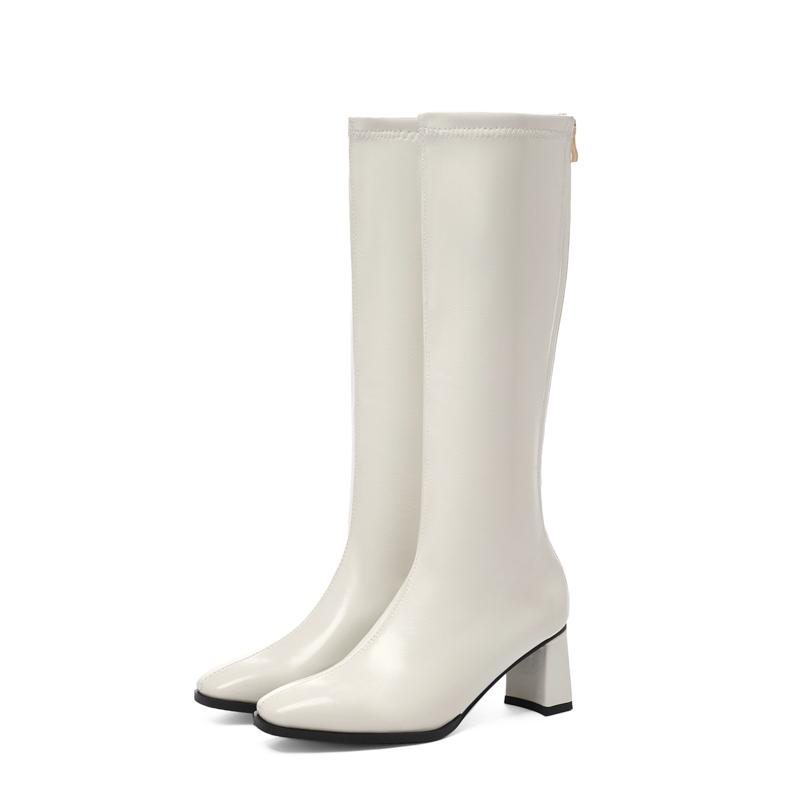 Women's High-heeled Boots Autumn and Winter New Thick-heeled Solid-color Large-size Simple Medium Boots