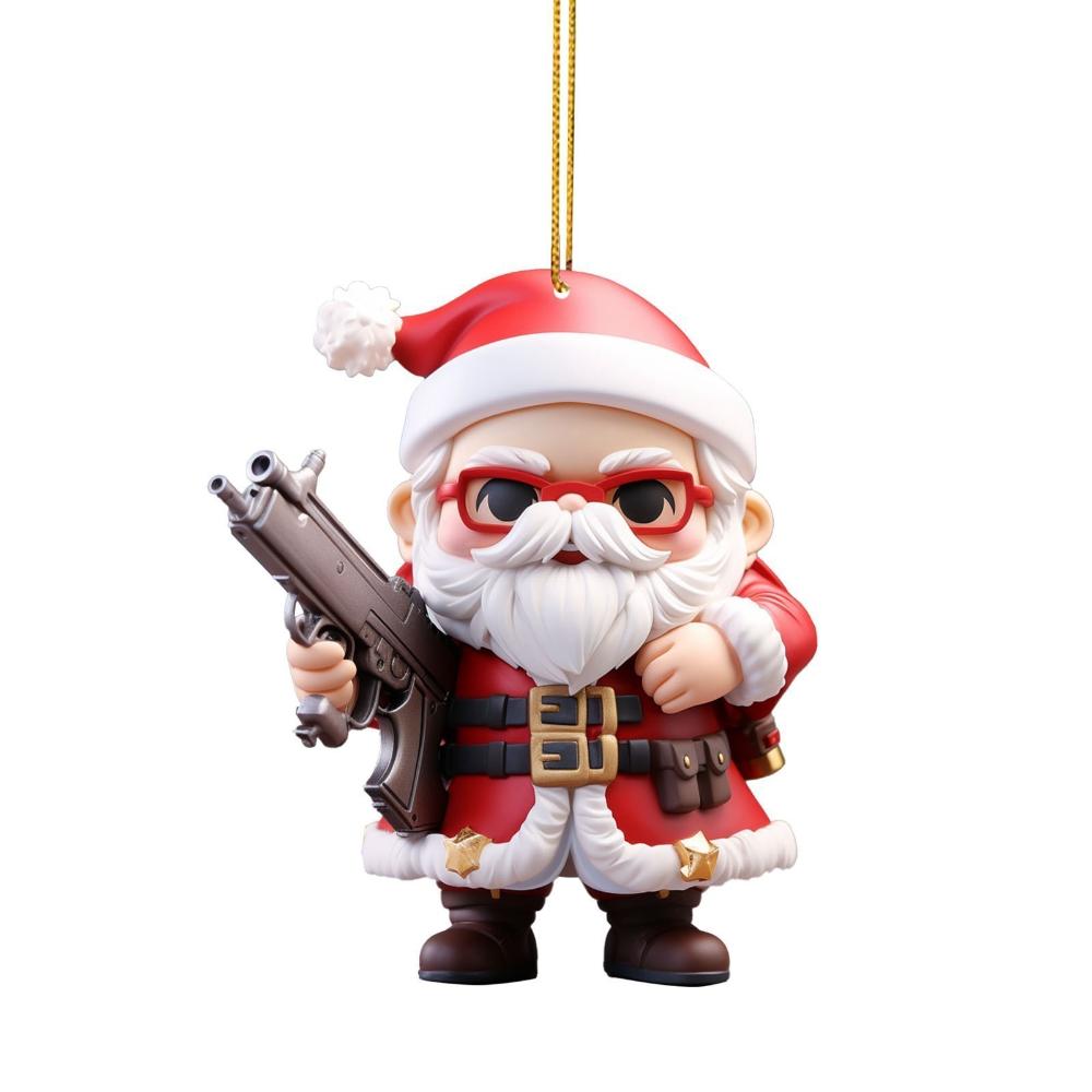 Acrylic Flat 2D Christmas New Domineering Santa Claus Holiday Pendant Car Rearview Mirror Pendant Christmas Tree Pendant