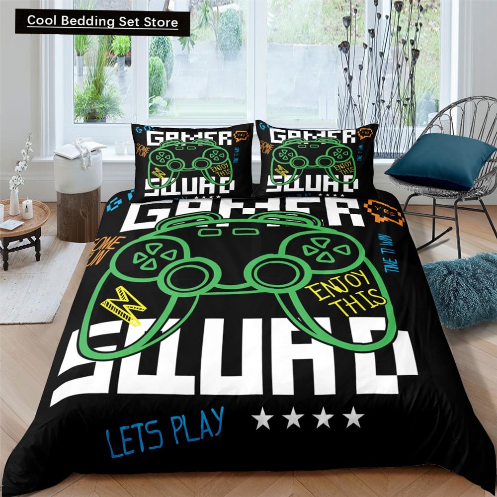 Gamer Bedding Sets for Boy,Gamepad Controller Duvet Cover Set King Size,Video Games Comforter Cover Teens Polyester Quilt Cover