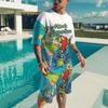 Men's Casual Sports Set Short Sleeve and Shorts Two-Piece Fashion Geometric Pattern Summer Daily Wear Comfortable Breathable