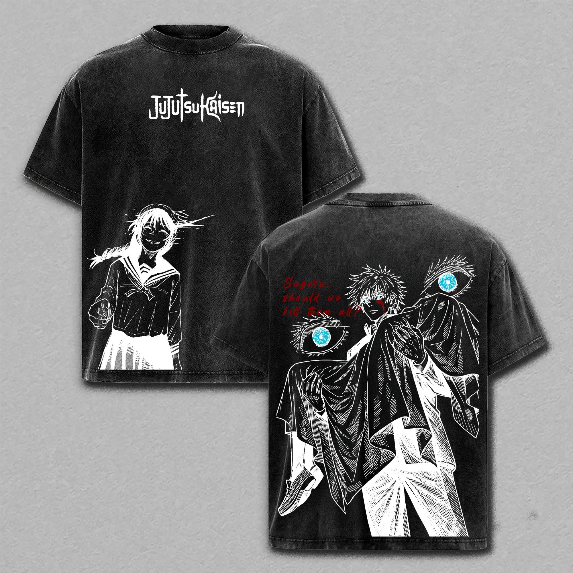 

Gojo Satoru Jujutsu Kaisen T-shirt Vintage Y2k Washed Oversized T Shirt Men Clothing Summer Short Sleeve Pure Cotton Tees Tops S чёрный