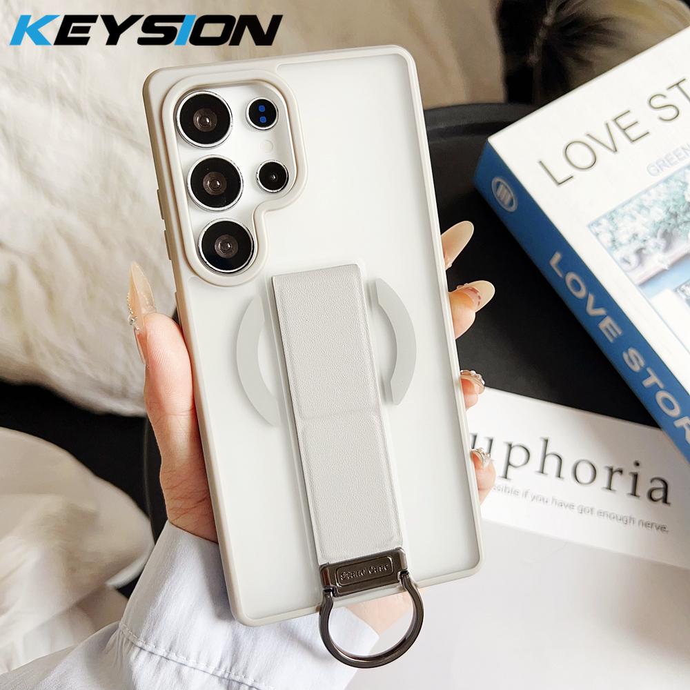 KEYSION Magnetic Phone Case for Samsung Galaxy S23 S24 25 Ultra Translucent Matte Silicone+PC Upright Kickstand Shockproof Back Cover