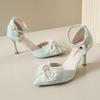Fairy style bag head sandals female thin heel pointed high heels summer new pearl bow versatile hollow shoes