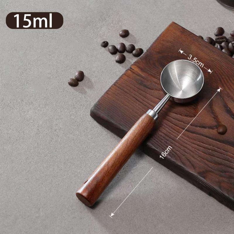 Cuillère à café en bois de noyer Manche long en acier inoxydable Cuillère à mesurer Cuillère à café Outil de cuisine Accessoires de café