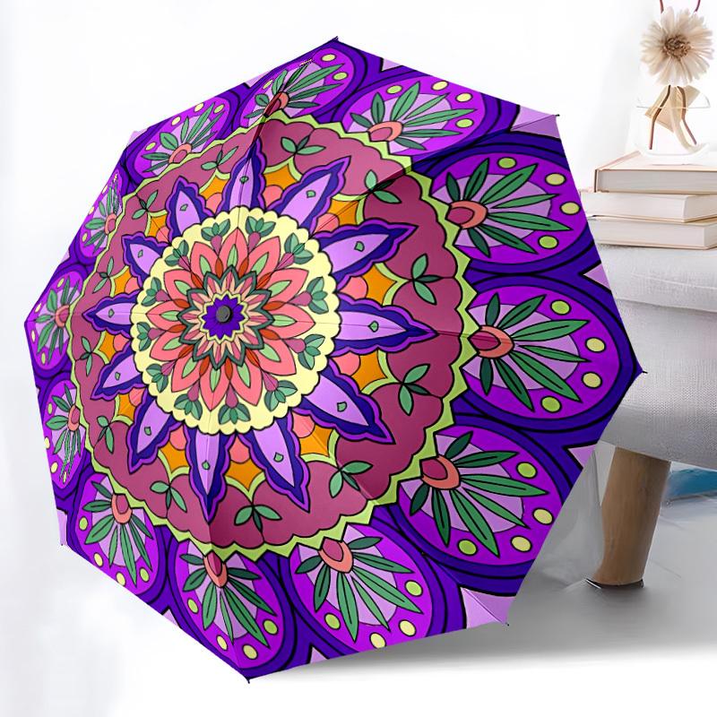 1pc Mandala Pattern Folding Umbrella | Elegant Design, Fashionable Accessory, Durable Construction, Sturdy Ribs yy251107062