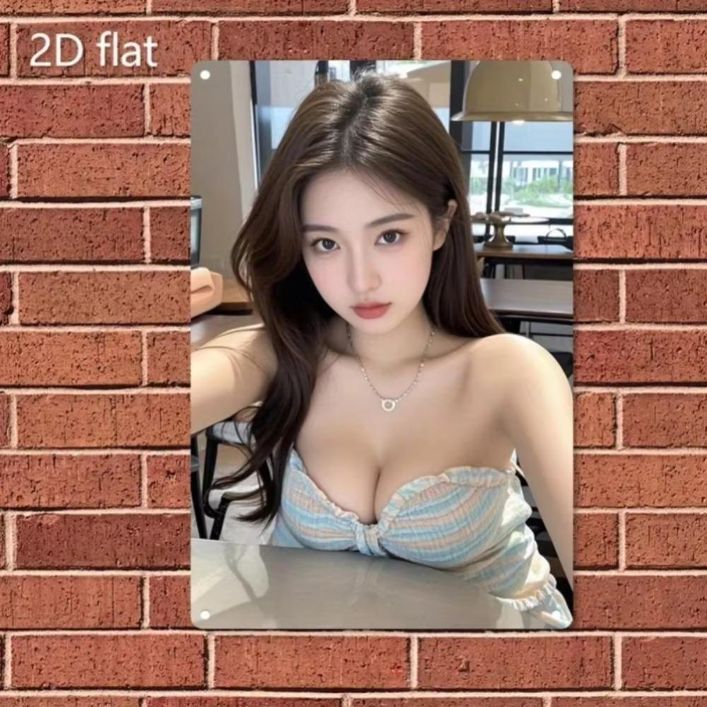 Metal Wall Art Female Portrait Flat Wall Decor Elegant Eyes Poster Home Office Sign Plate