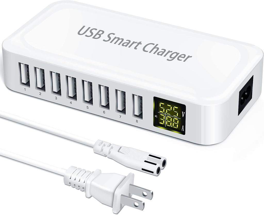 Multi 8 Port USB Fast Charger Desktop Phone Carregador LCD Display Charing station Dock HUB For Iphone 14 Samsung Xiaomi Tablet