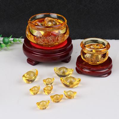 1Pc or 1Set Glass Cornucopia Wholesale Citrine Cornucopia Decorative Handicrafts Into Treasure Size Gold Ingot Home Decoration