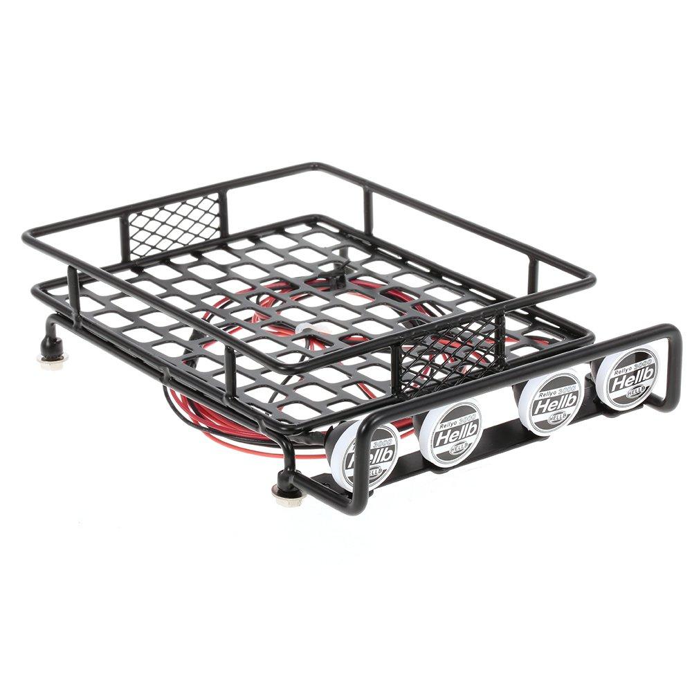 Goolsky Roof RackShelfLuggage Carrier with Light Bar for 110 Scale RC Crawlers, Axial SCX10, D90, 110, Traxxas TRX-4, Tamiya HSP, RC Car Parts