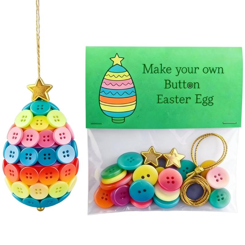 DIY Button Easter Ornament,Rabbit/Carrot/Eggs Button Pendants Easter Button Crafts Making,Holiday Hanging Decors Gift