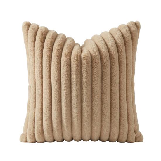 Imitation Rabbit Fur Pillowcase, Soft Plush Vertical Strip Design Throw Pillow Case, Decorative Cushion Cover for Sofa Bed Chair