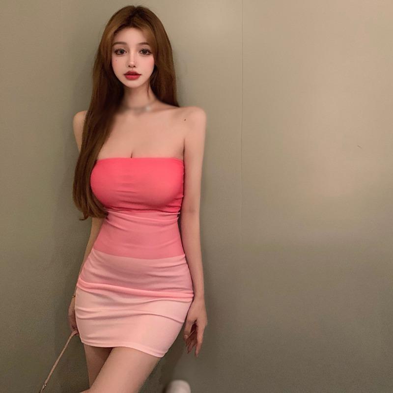 Women One-shoulder Tube Top Dress Female Summer Short Skirt Girl Tight-fitting Hip Dress