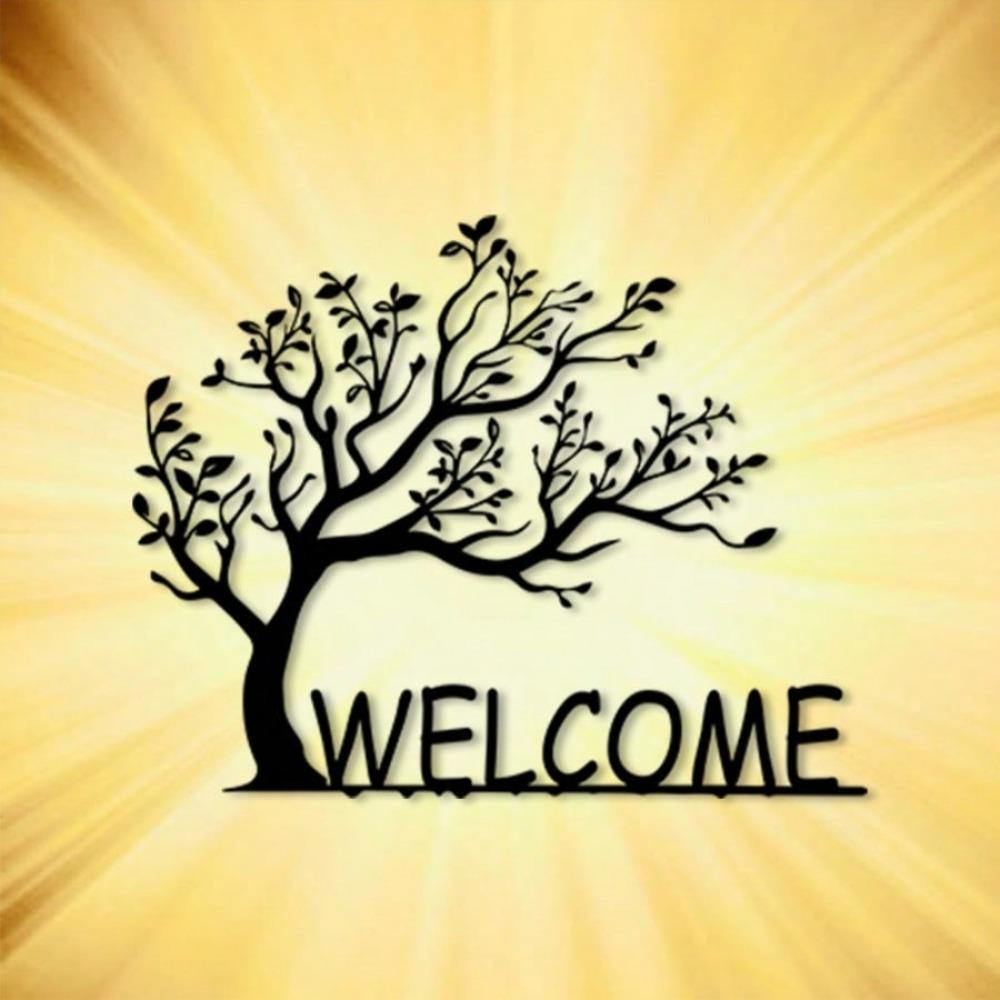 Vintage Black Metal Welcome Sign Rustproof Wall Art Home Office Decor Christmas Gift
