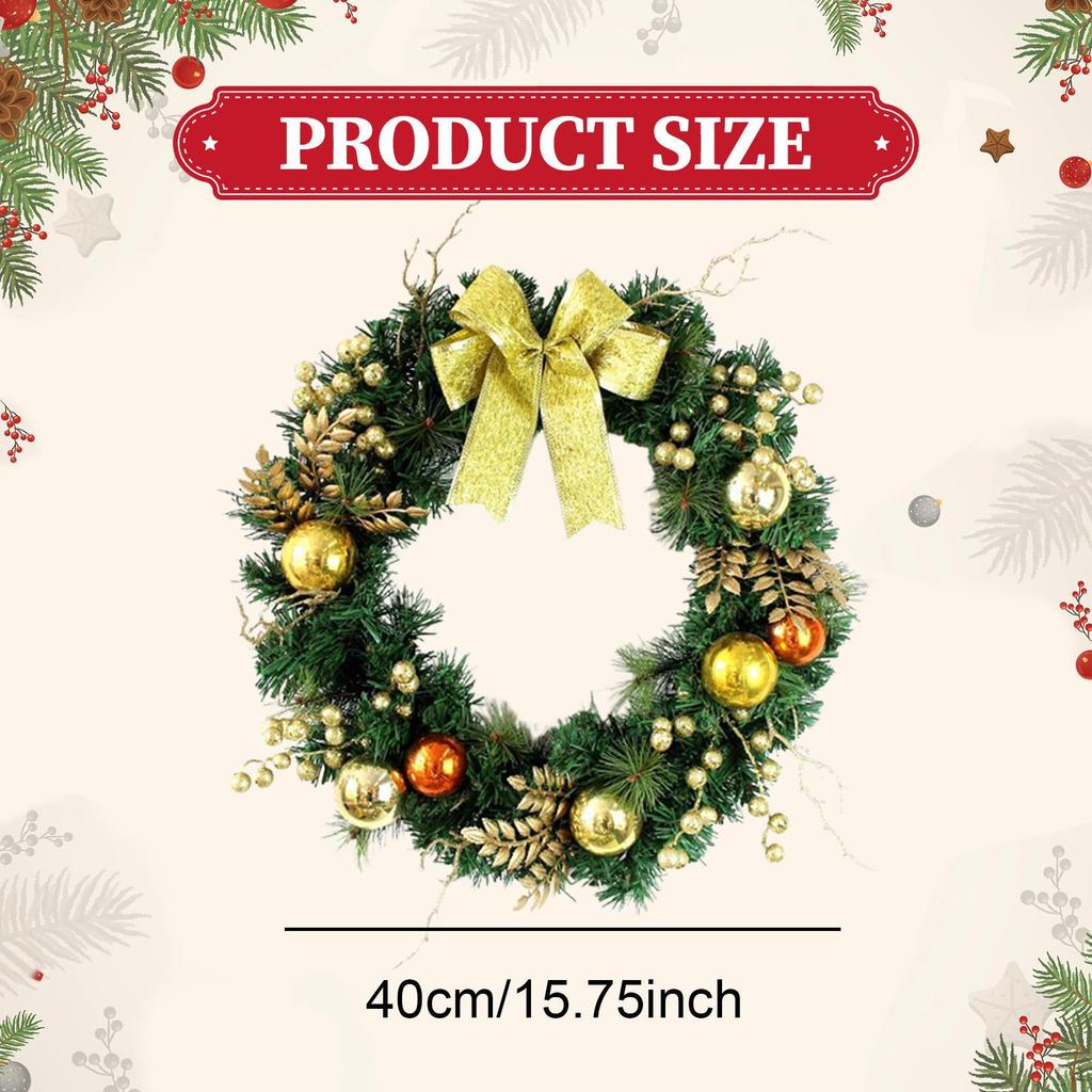 Artificial Christmas Wreath Decoration Ornament Bow Front Door for Holidays Window