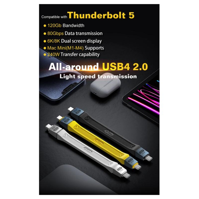 

Новый кабель USB4 2.0 80 Гбит/с Gen4 USB C к eGPU 16K PD 240 Вт Односторонний 120 Гбит/с Короткий кабель белый