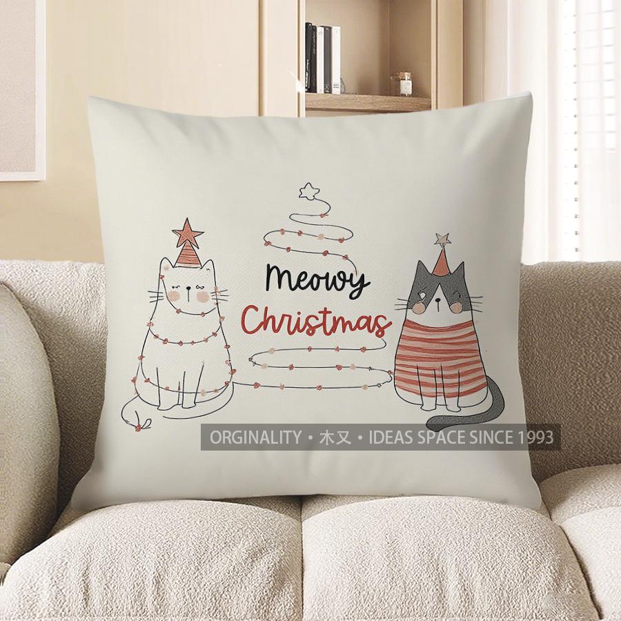 Home Decor Meowy Christmas Cats Decorative Pillow Cover Pattern Cushion Cover Suitable For Sofa Bedroom Car Pillow Cover