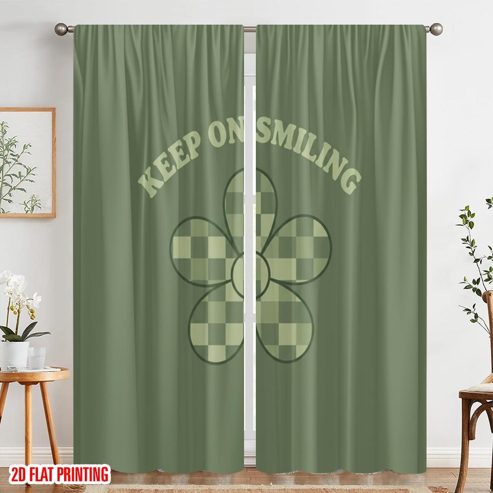 2pcs 2D flat printing Party Curtain Keep Smiling Flower Polyester Without Electricity Holiday Decorations for Multipurpose Event