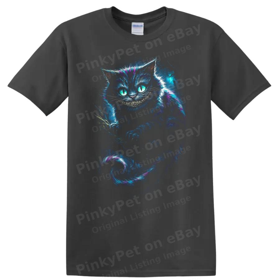 Alice in Wonderland Cheshire Cat T Shirt Grinning Blue Fantasy Tee