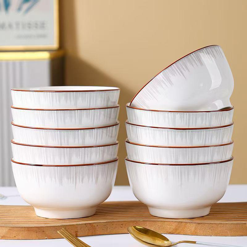 Peace and Joy 10-Piece Glazed Ceramic Rice and Noodle Bowl Set, 5-Inch