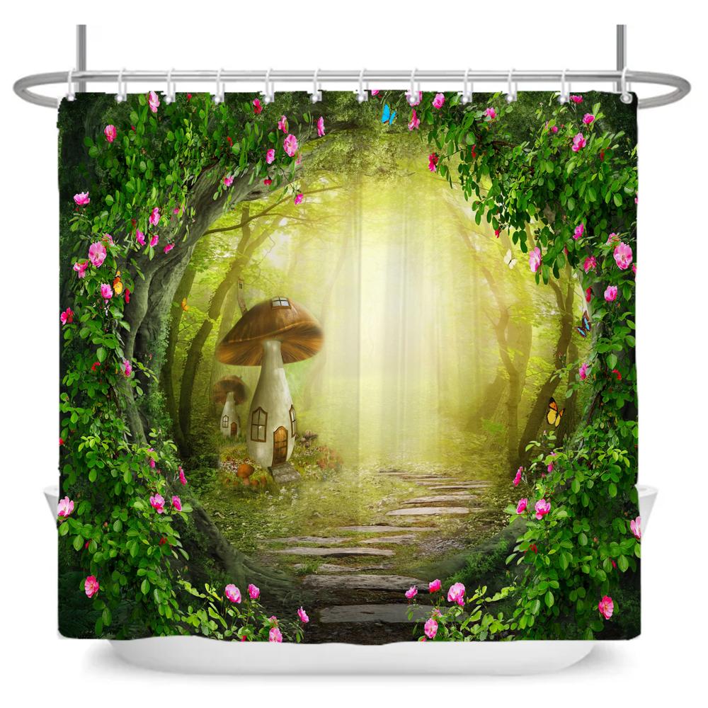 Fairy Tale Forest Waterproof Shower Curtain for Bathroom Cartoon Baby Decoration Bath Curtain Polyester Fabric with hooks