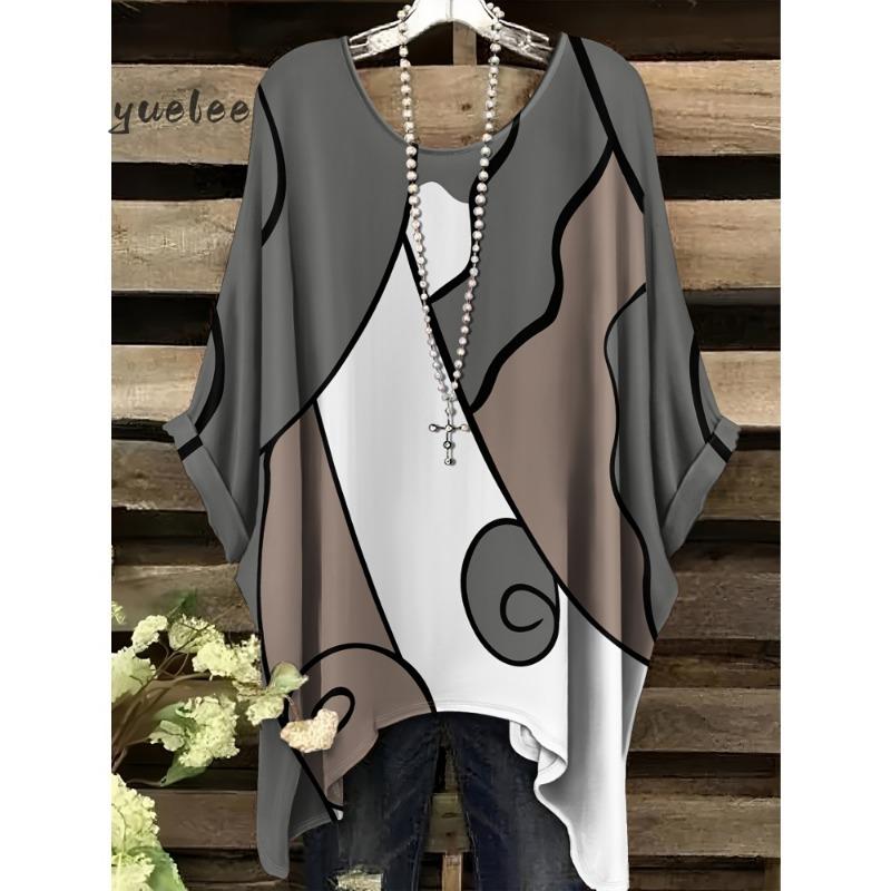 

Bohemian Chic Oversized Trendy Ethnic Prints Irregular Hem O-Neck Clothes Fashion Woman Clothes Versatile Women s Clothing 1XL