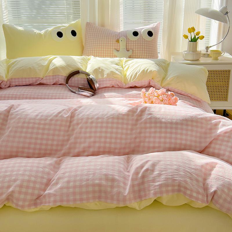Class A Ins Pure Washed Cotton Bedding Four-Piece Set Quilt Cover Quilt Cover Bed Sheet Person Student Dormitory Three-Piece Set