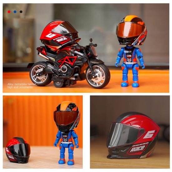 Transforming Motorcycle Rider Figurine Deformable Helmet Racing Driver Action Figure with Movable Joints Desktop Decoration Ornament