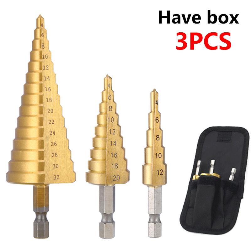 3pcs Spiral Grooved Drill Bits 3-12 4-12 4-20 Drilling Power Tool Metal Stainless Steel Wood Hole Cutter Cone Fast Drill Bit Set