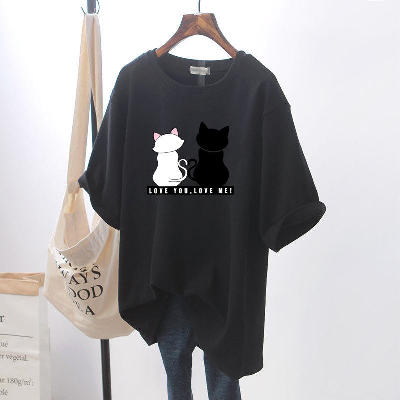 Plus size Fat Girl T-shirt femei slăbire High Sense tee burtă acoperire supradimensionat O-neck mânecă scurtă top