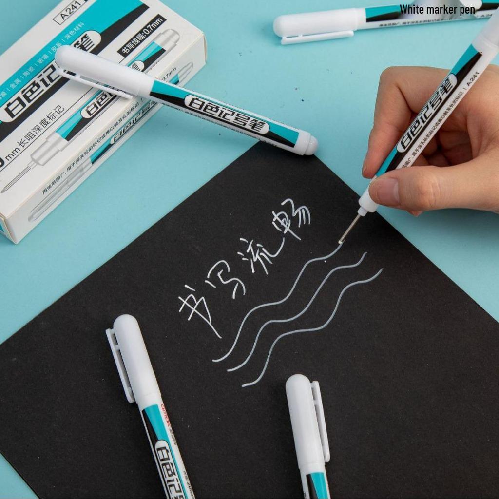 White Long-Head Quick-Drying Waterproof Oil-Based Marker Pen for Construction and Carpentry