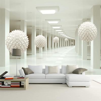 3D-Fototapete „Abstrakte Kunst, Weltraum, weiße Kugel“, 3D-Fototapete, moderne, luxuriöse weiße Gebäude-Fototapete im europäischen Stil für Wohnzimmer und Schlafzimmer