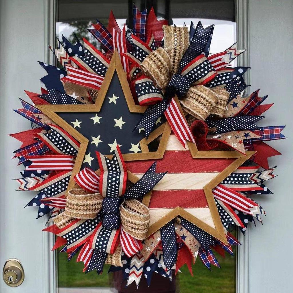 Red White Blue Burlap Wreath for July 4th and Memorial Day